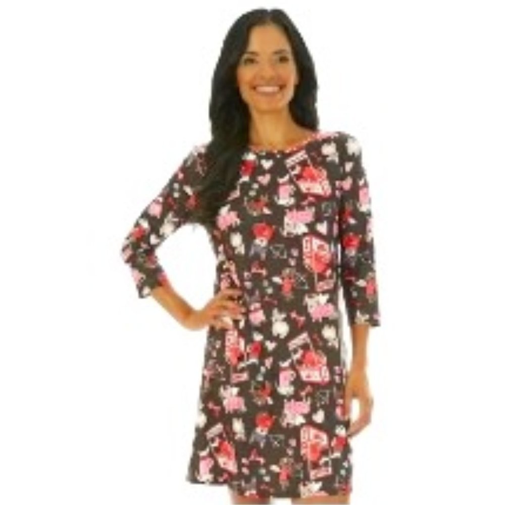 Dress Works M Valentines Dog Activities Soft Dress Long Sleeved Black Red Pink